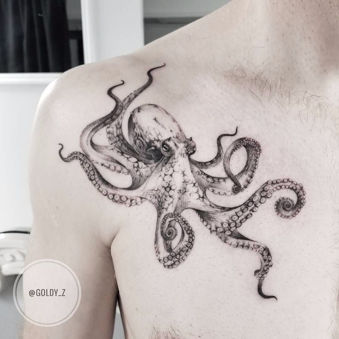 Black White Picture of an Octopus Tattoo Idea Stock Illustration   Illustration of drawn water 146909496