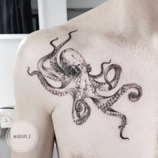 Nada por Goldy Z #GoldyZ #fineline #illustrative #blackandgrey #linework #dotwork #octopus #tentacles #oceanlife #ocean #tattoooftheday