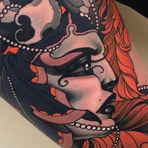 Awesome detail shot of a magnificent tattoo done by Emily Rose Murray. #emilyrosemurray #neotraditional #girl