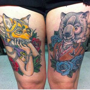Wombat and fox tattoos by Jay Boogy (via IG -- killerbeestattoos) #jayboogy #wombat #wombattattoo