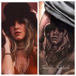 Stevie Nicks portrait tattoo by Teneile Napoli. #realism #portrait #blackandgrey #StevieNicks #TeneileNapoli