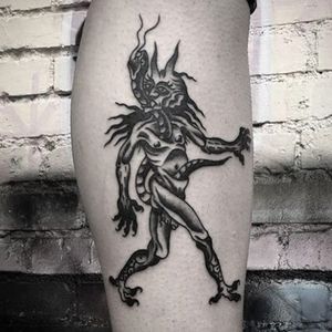 Blackwork devil tattoo by Blake Walker Meeks. #BlakeMeeks #blackwork #devil #demon #dark #evil #demonic