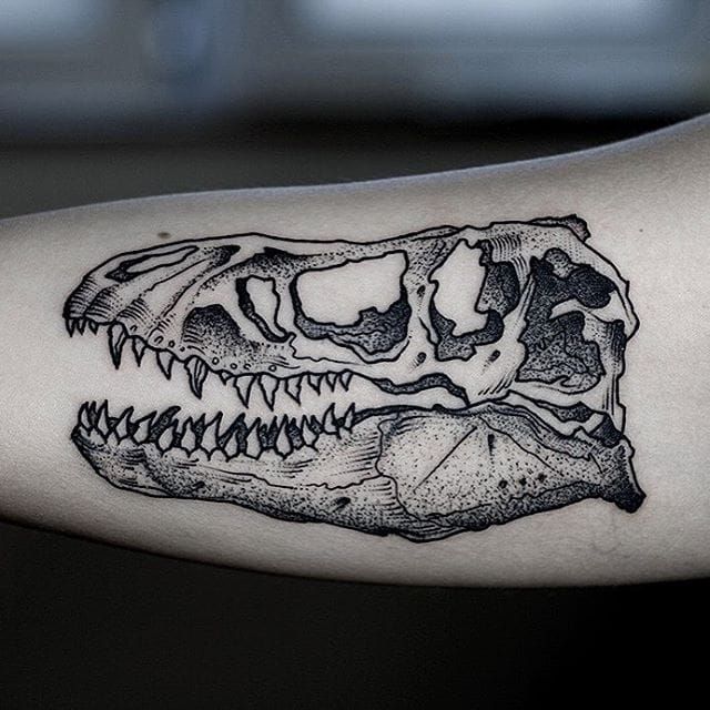 Dinosaur Skull Tattoo Inner Bicep  Black Rose Tattoo Shop