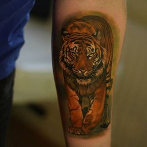 Badass realistic tiger tattoo. #GienaRevess #realistic #realism #3D #photorealism #tiger