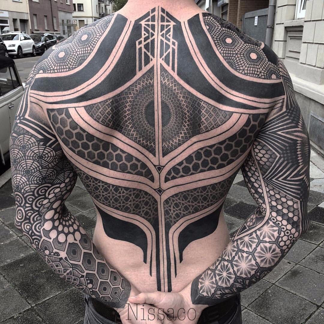 Tattoo uploaded by Tattoodo • Geometric bodysuit by Nissaco
