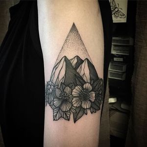 Mountain Tattoo by Will Pacheco #mountain #mountaintattoo #blackwork #blackworktattoo #blackworktattoos #blackink #blackinktattoo #blackworkartist #WillPacheco