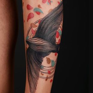 Graphic tattoo by Xoil  #graphic #lines #bird #leafes # #Xoil