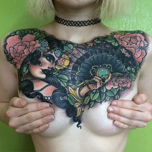 Chest Tattoo by Jake Danielson #neotraditional #neotraditionaltattoo #neotraditionaltattoos #neotraditionalartist #JakeDanielson