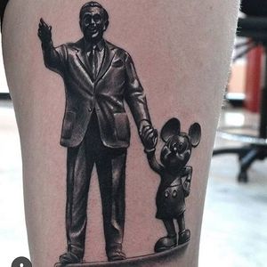 Walt Disney with Mickey Mouse statue tattoo by Dan Clark #Disney #blackandgrey #bng #WaltDisney #MickeyMouse #statue by #danclark