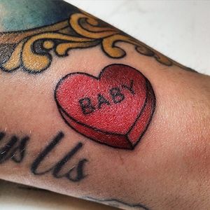 Candy Heart tattoo by ollie_blondie on Instagram. #candy #sweet #candyheart