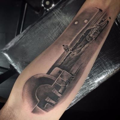 Binary Sunset by Steve H Morante #SteveHMorante #blackandgrey #realism #realistic #photorealism #StarWars #binarysunset #planet #moon #space #galaxy #lukeskywalker #movietattoo #tattoooftheday