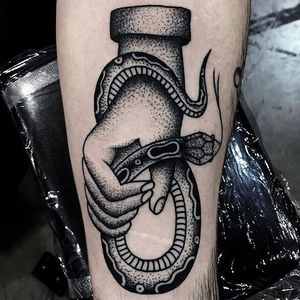 Hand and Snake Tattoo by Mike Adams @mikeadamstattoo #stippling #dotshade #dotshading #mikeadams #mikeadamstattooing #hand #snake