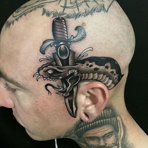 Blackwork Snake Tattoo by Dale Walsh #snake #snakehead #head #scalp #blackwork #blackink #blackworkhead #jobstopper #boldwillhold #DaleWalsh