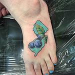 New Jersey pride blueberry tattoo by Chris Curtis. #fruit #blueberry #botanical #flora #NewJersey #map #ChrisCurtis