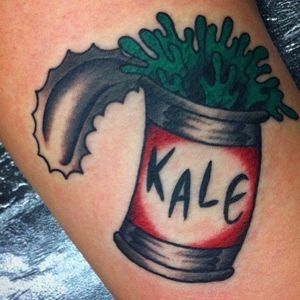 A nice can of kale tattoo by @barffyslummers #vegetabletattoo #barffyslummers #kaletattoo