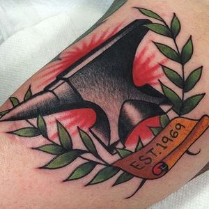 Anvil Tattoo by Griffen Gurzi #anvil #anviltattoo #traditional #traditionaltattoo #oldschooltattoo #oldschooltattoos #GriffenGurzi