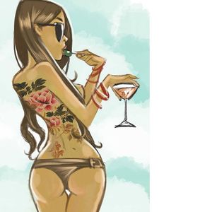 Summer love illustration by Sara Spano #SaraSpano #illustration #art #tattooed #pinup #tattooedillustration