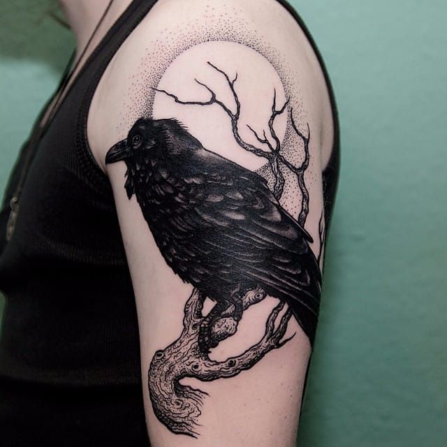 Maximilian Tattoo  Tattoos  In Progress  black and grey crow raven tree  tattoo