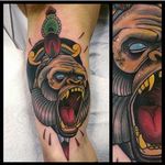 Neo Traditional Gorilla Tattoo by Jethro Wood #Gorilla #GorillaTattoo #NeoTraditionalGorilla #NeoTraditionalTattoo #JethroWood