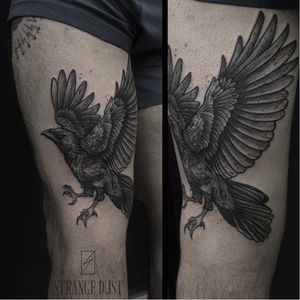 Crow tattoo by Strange Dust #StrangeDust #blackwork #crow