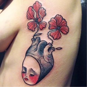 Surrealistic tattoo by Nicoz Balboa #NicozBalboa #illustrative #anatomicalheart #poppy