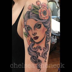 Purple Haired Beauty by Chelsea Shoneck (via IG-chelseashoneck) #neotraditional #color #girlsgirlsgirls #ladyheads #ChelseaShoneck