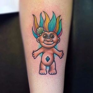 Troll Doll tattoo, artist unknown . #troll #doll #trolldoll #toy #90s #90stattoo