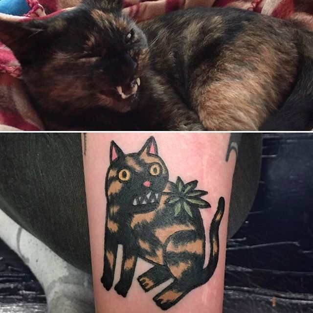 Happy CatTatThursday   Whats better than one tortie Two forties  Thank mew michaelaalynnee for sharing your cattastic ca  Cat tattoo  Tattoos Cat tat