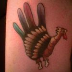 Hand-turkey. (via IG - benchamberstattoos) #Thanksgiving #ThanksgivingTattoo #Turkey #TurkeyTattoo