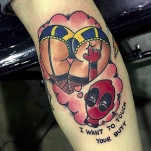 A different kind of Deadpool butt tattoo by Joshua Ross (via IG -- artronin9) #joshuaross #deadpool