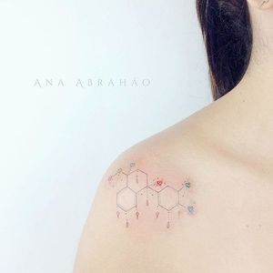 Fine line tattoo by Ana Abrahão. #AnaAbrahao #fineline #subtle #pastel #girly #chemistry #chemicalcompound