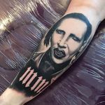 Kyle "Egg" Williams' (IG— egg_ink) portrait of Marilyn Manson. #blackandgrey #KyleEggWilliams #MarilynManson #portraiture