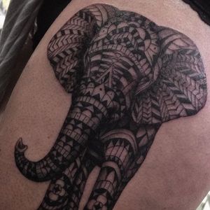 Decorative elephant tattoo by Beau Parkman. #blackandgrey #realism #BeauParkman #decorative #elephant