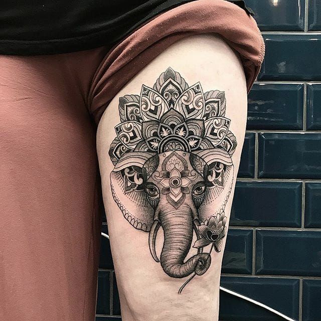 Elephant and Floral Tattoo | Elephant tattoo design, Elephant tattoos, Elephant  tattoo