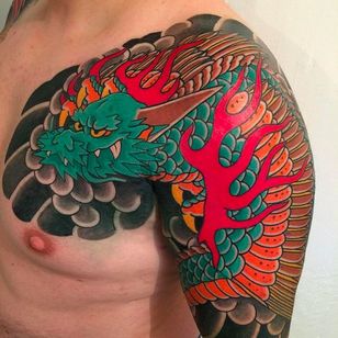 Majestuoso tatuaje de cuatro ryu / dragón de Goshu.  #goshu #japanesetattoo #irezumi #horimono #ryu #dragon #fire