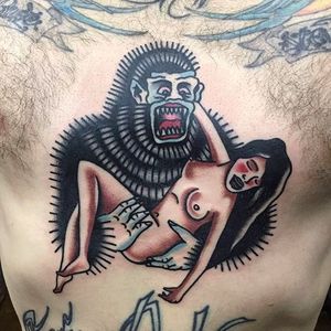 Gorilla and pinup, tattoo by Tattoo Rom. #TattooRom #traditional #gorilla #pinup