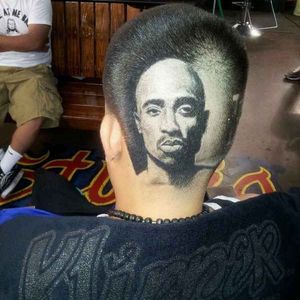 Amazing Undercut Hair Portrait Tattoo of Tupac by Rob Ferrel #Undercut #Hair #HairTattoo #Portrait #Tupac