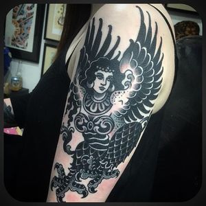 Harpy Tattoo by Dave Bryant #Harpy #Harpies #HarpyTattoo #MythologyTattoos #GreekTattoos #MythTattoos #Traditional #DaveBryant