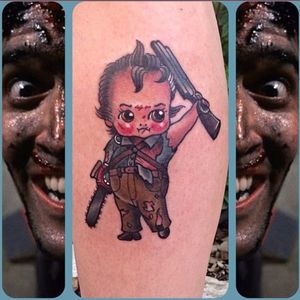 Kewpie doll Ash from the Evil Dead by Stacey Martin Smith (IG—staceymartintattoos). #Ash #EvilDead #kewpiedoll #StaceyMartinSmith