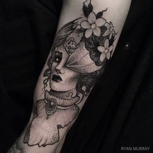 Bat lady tattoo by Ryan Murphy. #goth #dark #blackwork #bat