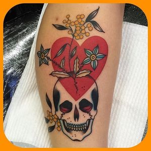 Skull Heart Tattoo by Leonie New #RedHeart #RedHeartTattoos #RedHeartTattoo #HeartTattoos #ClassicHeartTattoo #TraditionalHeart #TraditionalHeartTattoos #LeonieNew