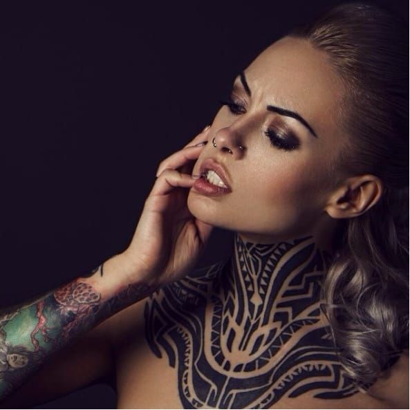 Tattoo uploaded by JenTheRipper • The famous neck tattoo of model Teya  Salat was made by Yaroslav Gorbunov #YaroslavGorbunov #neotribal #tribal  #ornamental #geometric #blackwork #sacredgeometry #TeyaSalat • Tattoodo