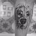 A Golden Retriever's personality still shines through in this trash polka style tattoo by Andre Cruz. #goldenretriever #dog #trashpolka #polka #AndreCruz