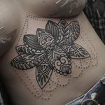 Decorative lotus tattoo by Lucas Edwardo. #blackwork #linework #dotwork #LucasEdwardo #flower #lotus #decorative #ornamental