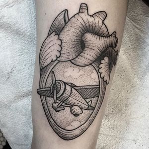 Amelia Earhart Heart Tattoo by Susanne König #heart #anatomicalheart #dotwork #illustrative #SusanneKonig