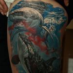 Dmitriy Samohin #tubarão #tubarões #baleia #realismo #tatuagemrealista #realismocolorido #tatuagemcolorida #fundodomar #mar #brasil #brazil #portugues #portuguese