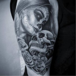 Y Abel tatuaje de Angel Galindo #OGAbel #art #chicano #blackandgrey #AngelGalindo #skull #diadelosmuertos #catrina