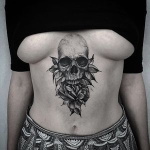 Skull Tattoo by Vladimir Pride #skull #rose #dotwork #dotshading #blackwork #blackink #blackworkartist #darkart #blackworkartist #VladimirPride