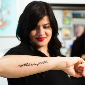 "Nevertheless, she persisted" designed by Chelsea Brink, tattooed by Emily Snow. (via IG—noraborealis) #NeverthelessShePersisted #Political #Feminist #FeministTattoo
