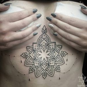 Linework sternum tattoo by Bintt #Bintt #underboob #sternum #linework #symmetry